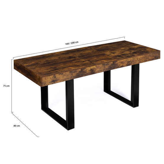 Table à manger extensible rectangle PHOENIX 4-8 personnes bois effet vieilli et noir 160-200 cm - Image 5