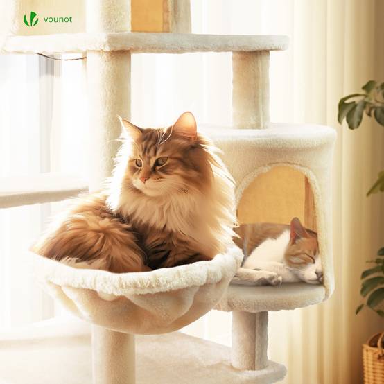 Vounot - Arbre à chat grande 168cm avec griffoir, 2 niches et 3 plateformes - Beige - Arbre à grimper pour chats - VOUNOT® - Image 5