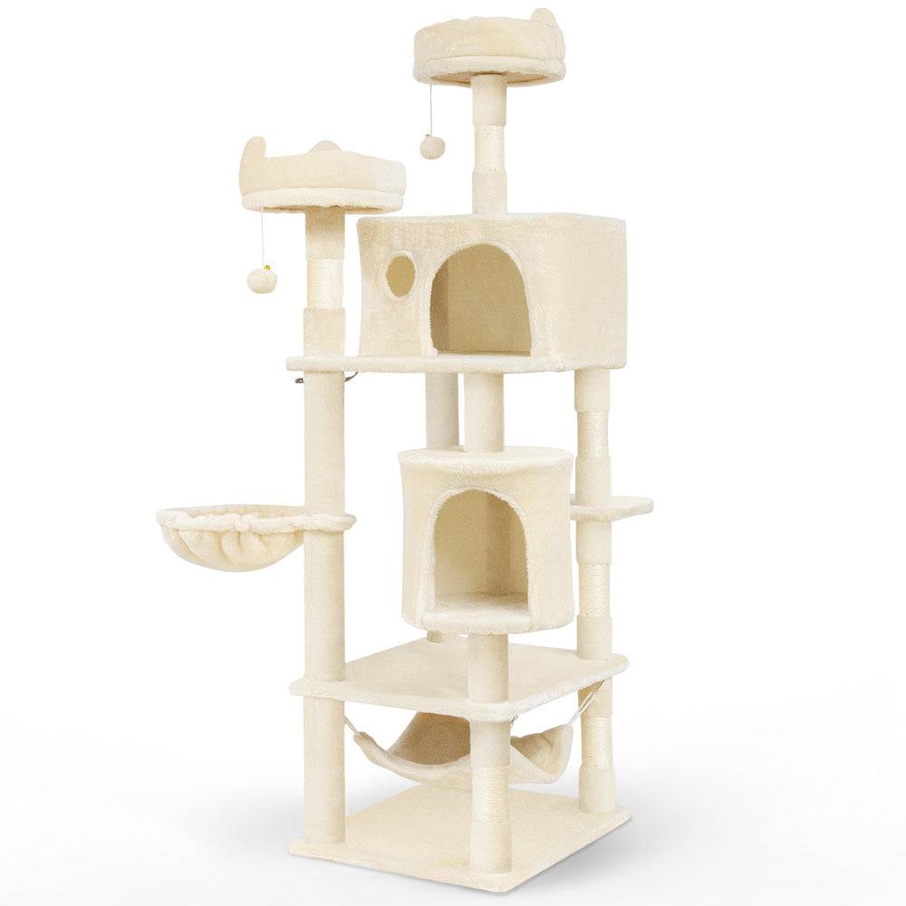 Vounot - Arbre à chat grande 168cm avec griffoir, 2 niches et 3 plateformes - Beige - Arbre à grimper pour chats - VOUNOT® - Image 1