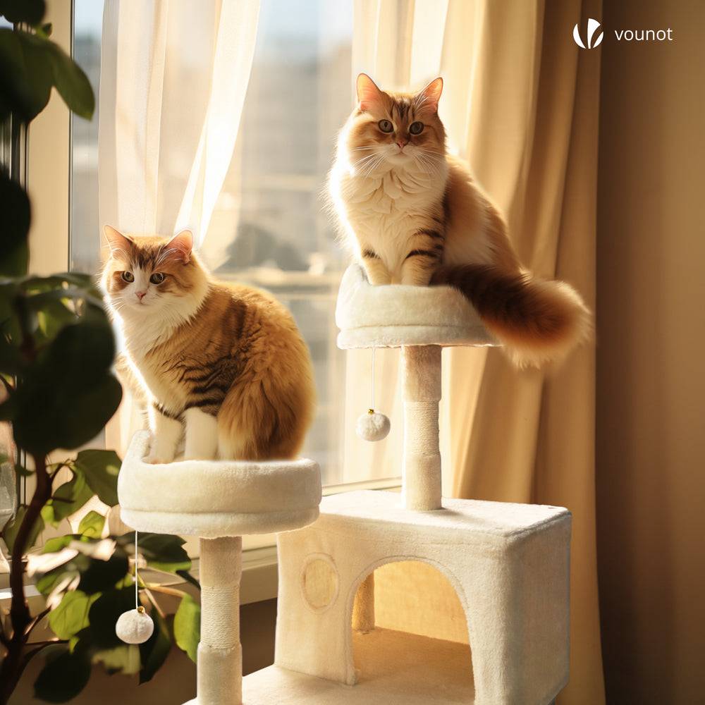 Vounot - Arbre à chat grande 168cm avec griffoir, 2 niches et 3 plateformes - Beige - Arbre à grimper pour chats - VOUNOT® - Image 4