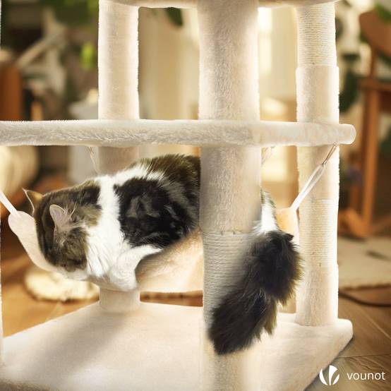 Vounot - Arbre à chat grande 168cm avec griffoir, 2 niches et 3 plateformes - Beige - Arbre à grimper pour chats - VOUNOT® - Image 6