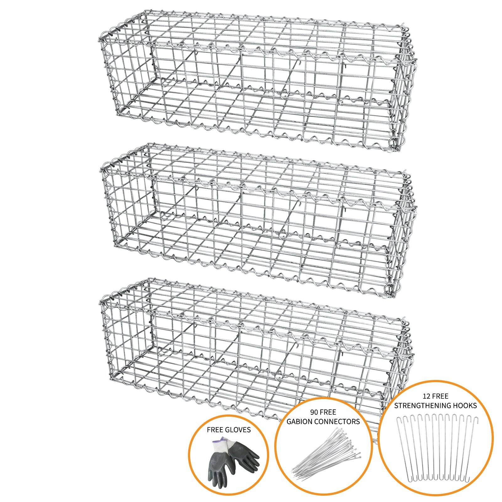 Monstershop - Lot de 3 Paniers de Gabions 100cm x 30cm x 30cm - Imagen 2