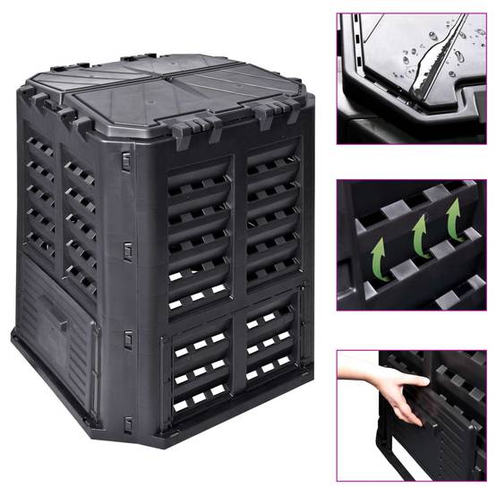 Composteur de jardin plastique noir 68.9 x 68.9 x 83.9 cm - PANGIVO - Image 1