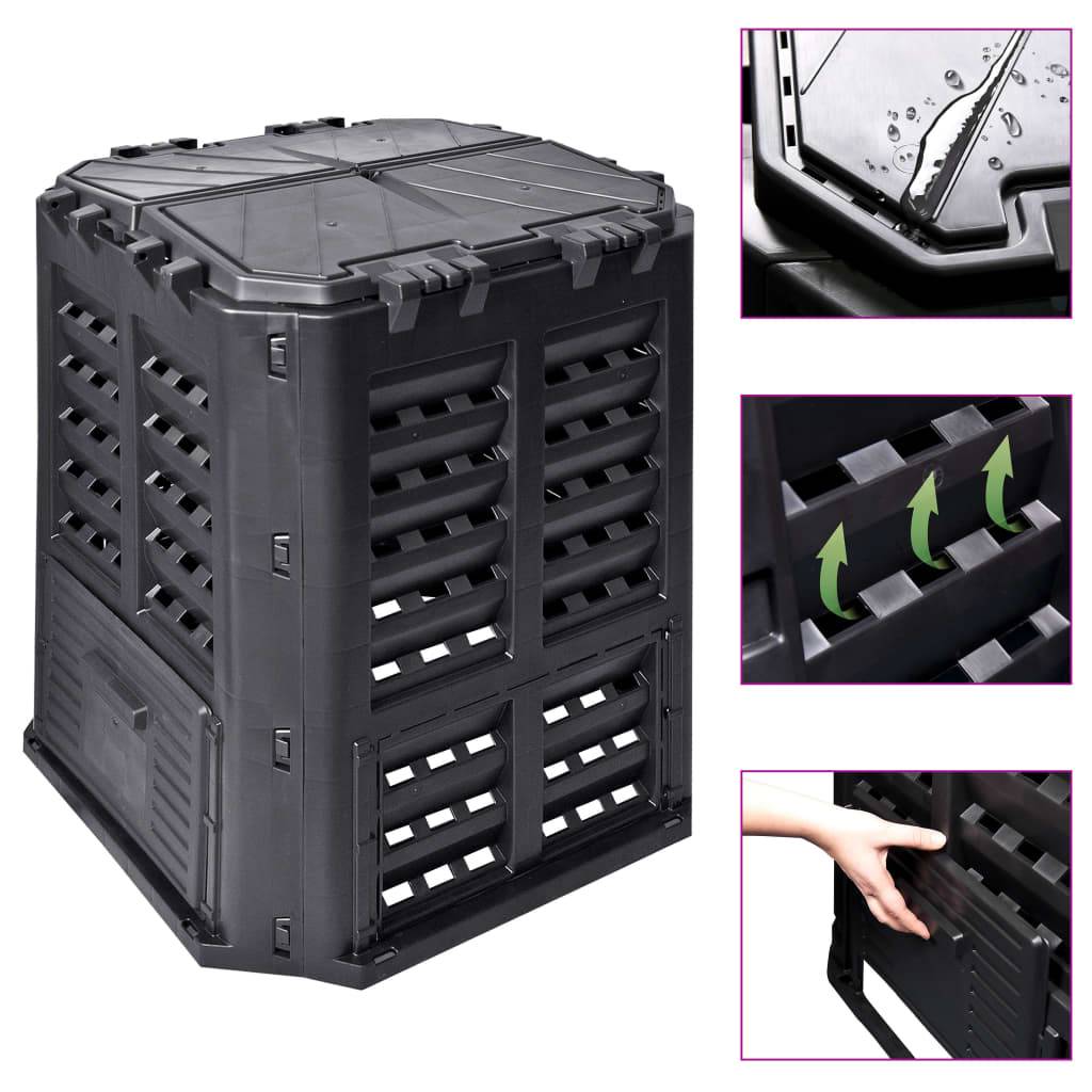 Composteur de jardin plastique noir 68.9 x 68.9 x 83.9 cm - PANGIVO - Image 1