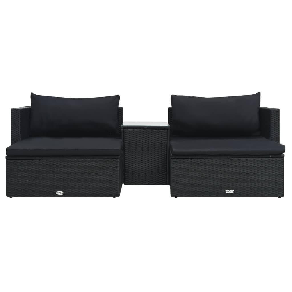 Helloshop26 - Salon de jardin meuble d'extérieur ensemble de mobilier 5 pièces avec coussins résine tressée noir - Imagen 2
