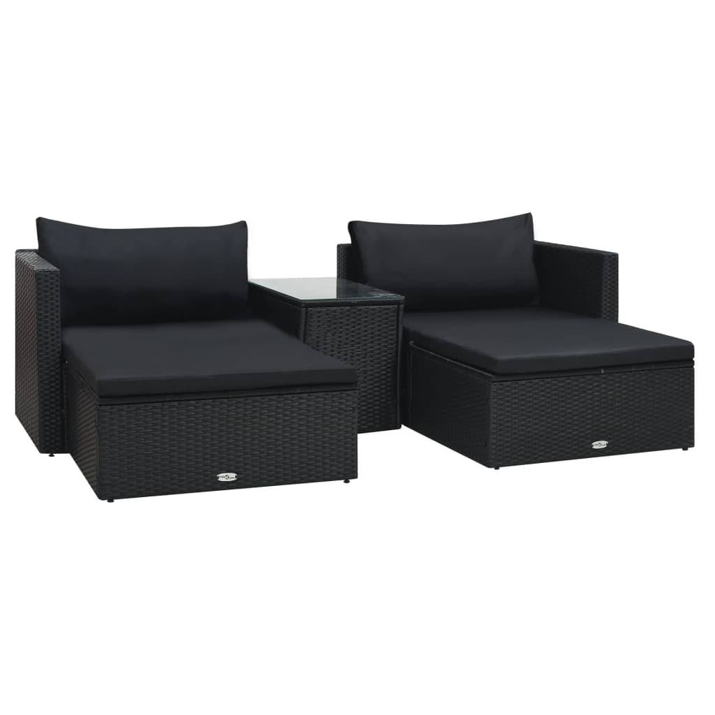 Helloshop26 - Salon de jardin meuble d'extérieur ensemble de mobilier 5 pièces avec coussins résine tressée noir - Imagen 1