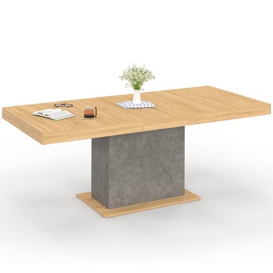 Table à manger extensible rectangle EDEN 6-10 personnes bois et effet béton 160-200 cm - Image 2