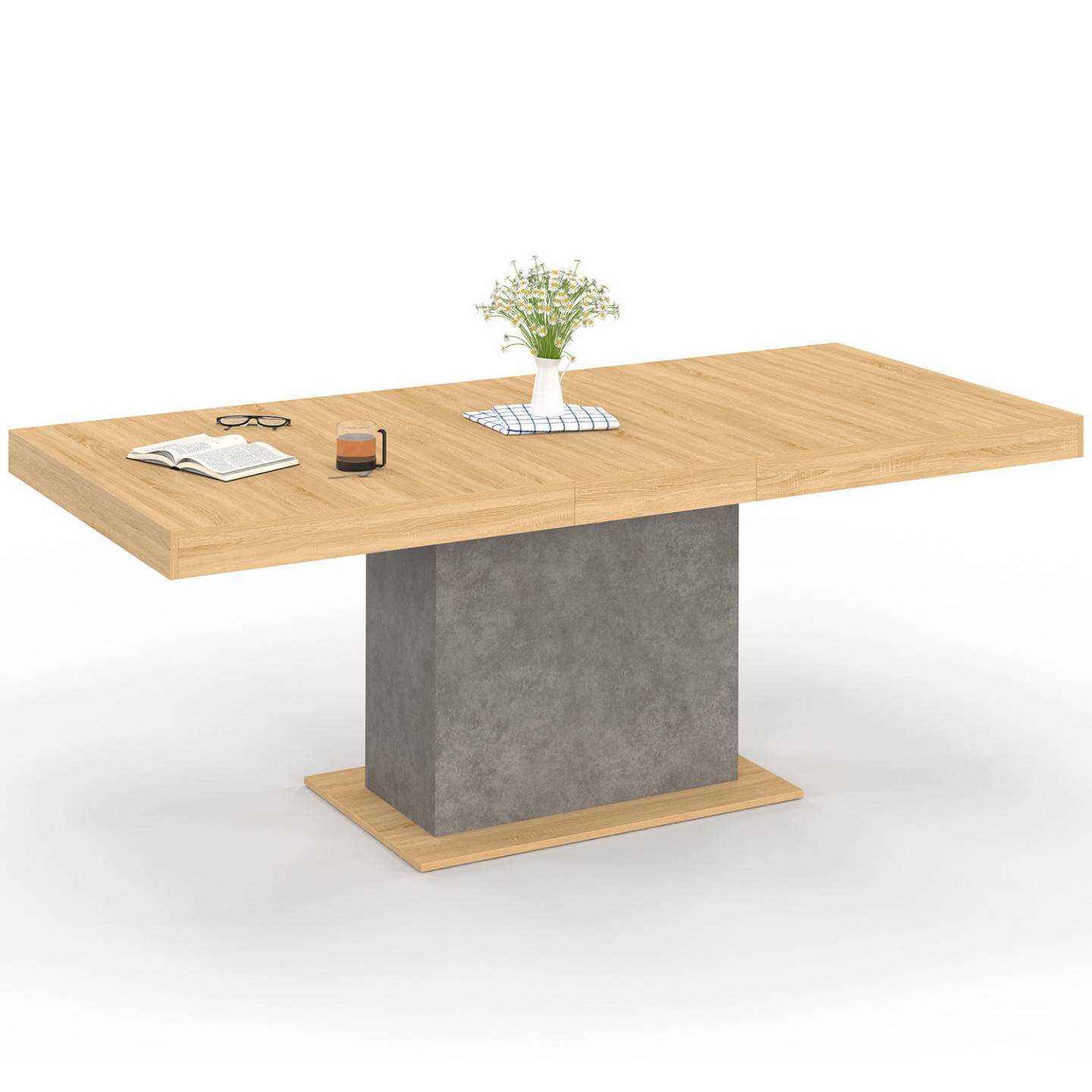 Table à manger extensible rectangle EDEN 6-10 personnes bois et effet béton 160-200 cm - Image 2