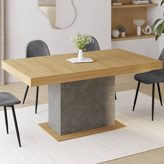 Table à manger extensible rectangle EDEN 6-10 personnes bois et effet béton 160-200 cm - Image 4
