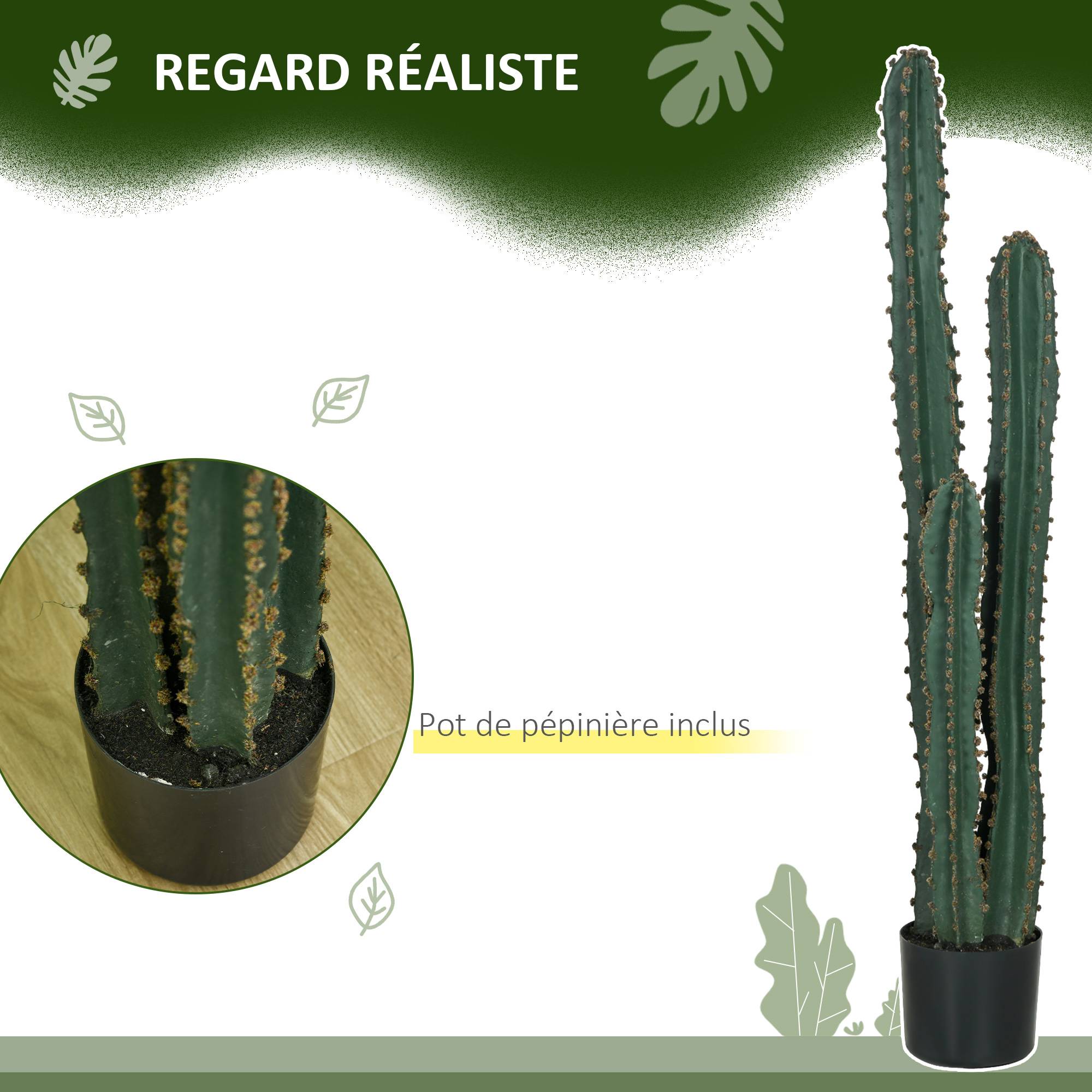 Cactus artificiel grand réalisme plante artificielle grande taille dim. Ø 18 x 120H cm vert - Image 7