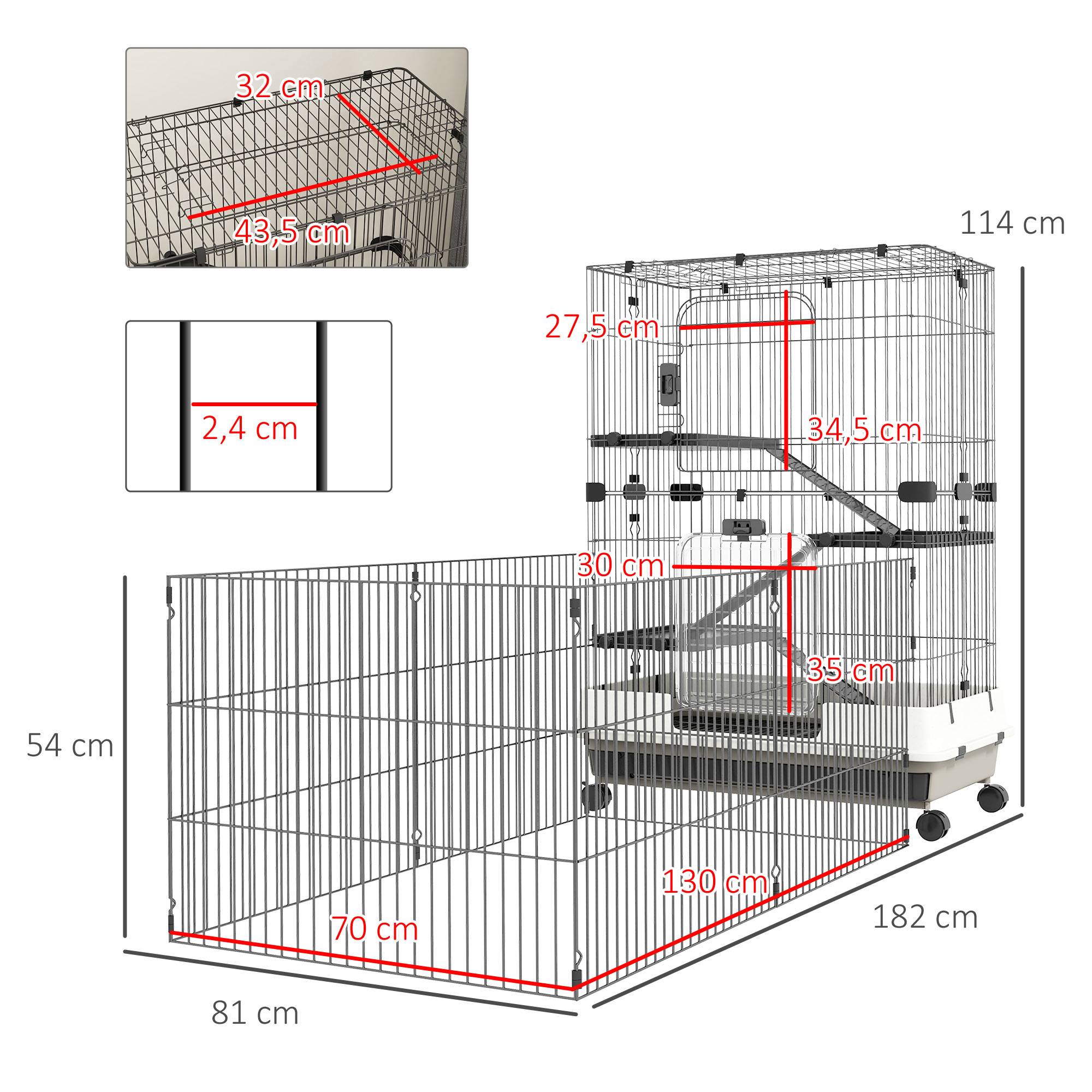 Cage sur roulettes métal pour rongeurs habitat 3 niveaux 182x81x114cm noir - ComfortXL Outdoor Living - Image 5