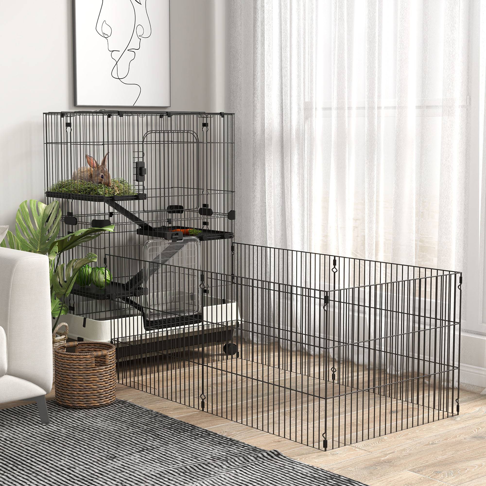 Cage sur roulettes métal pour rongeurs habitat 3 niveaux 182x81x114cm noir - ComfortXL Outdoor Living - Image 4