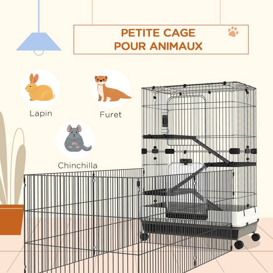 Cage sur roulettes métal pour rongeurs habitat 3 niveaux 182x81x114cm noir - ComfortXL Outdoor Living - Image 8