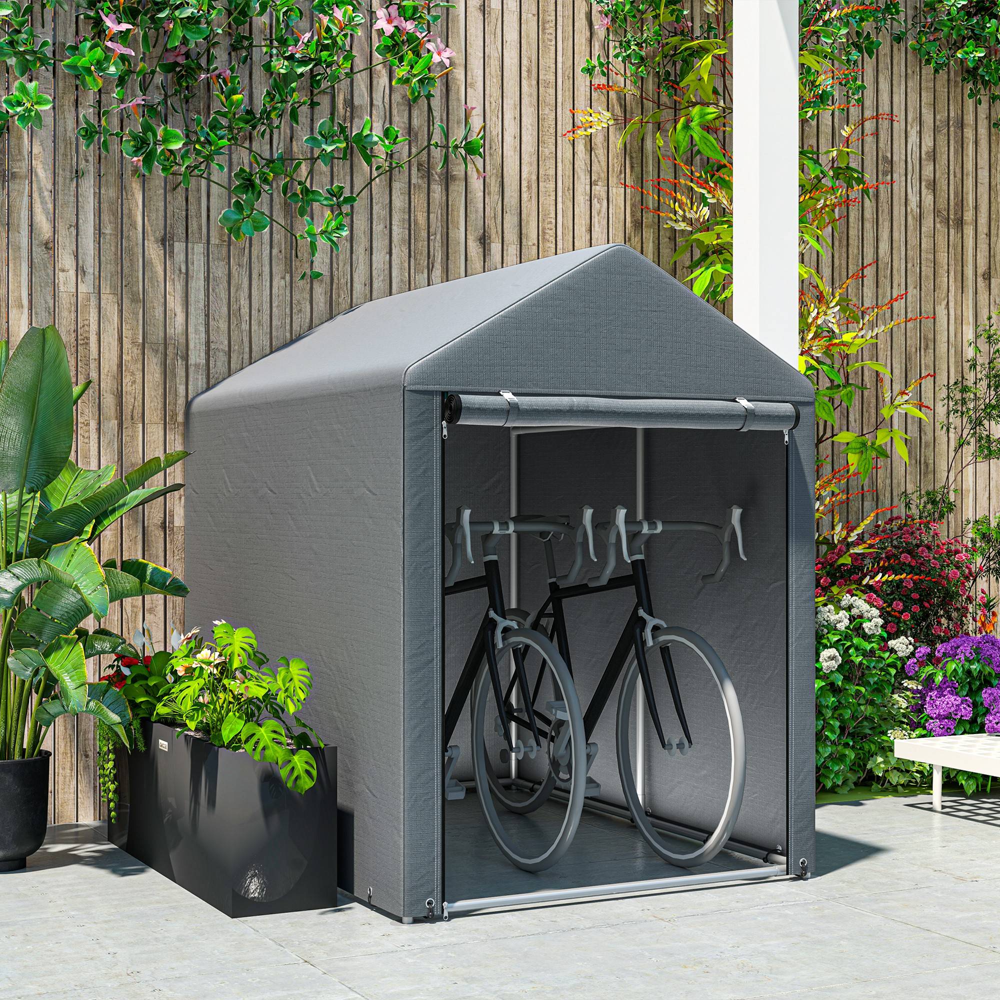 ComfortXL - Tente garage vélos acier extérieur protection anti-UV porte zippée gris foncé - ComfortXL Outdoor Living - Image 9