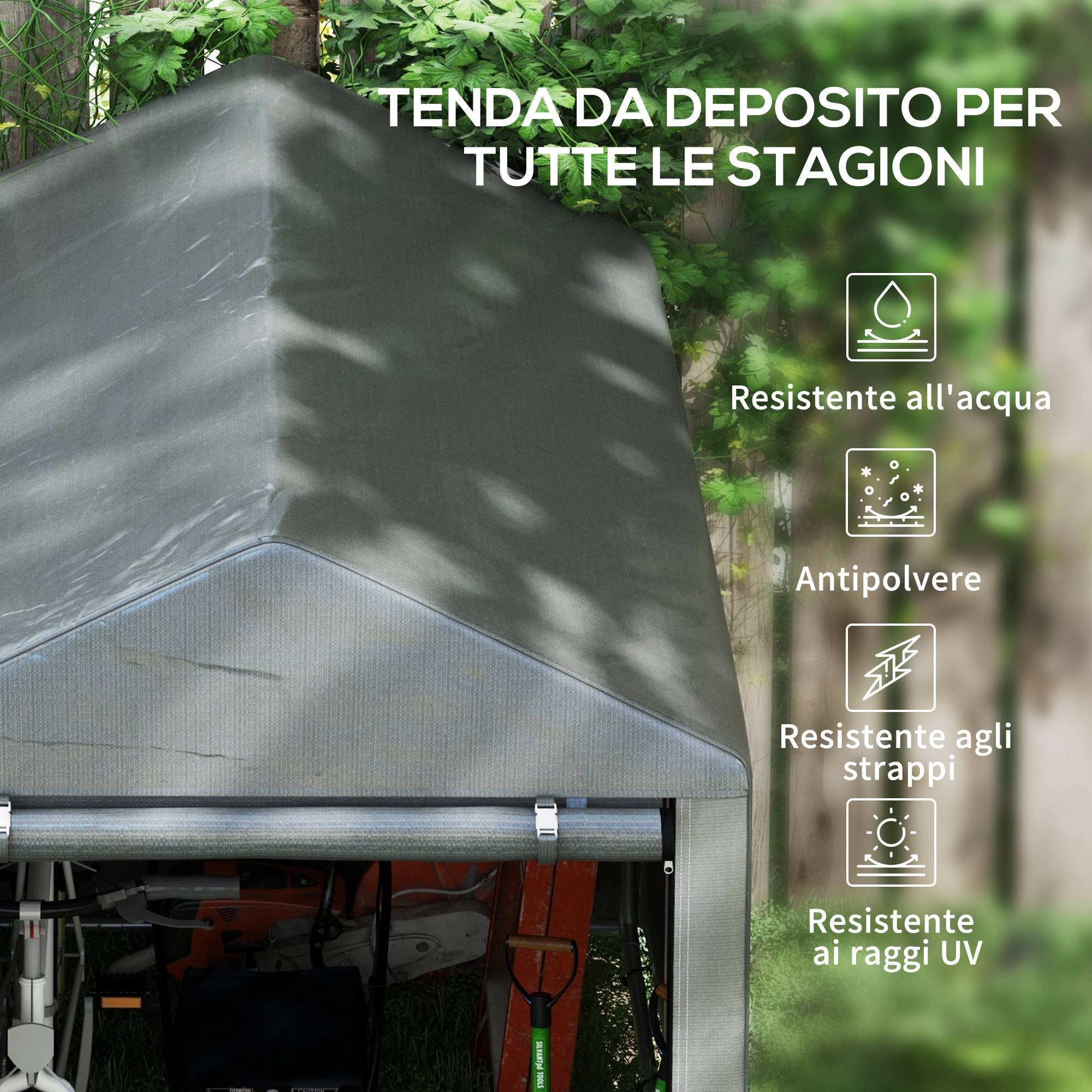 ComfortXL - Tente garage vélos acier extérieur protection anti-UV porte zippée gris foncé - ComfortXL Outdoor Living - Image 6