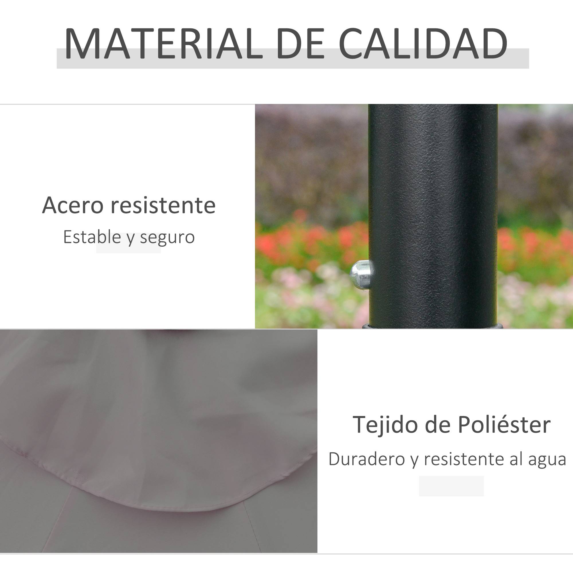 Parasol terrasse exterieur Ø265 cm, 32 LED solaires, mat acier, manivelle, inclinable, patio terrasse gris - Image 8