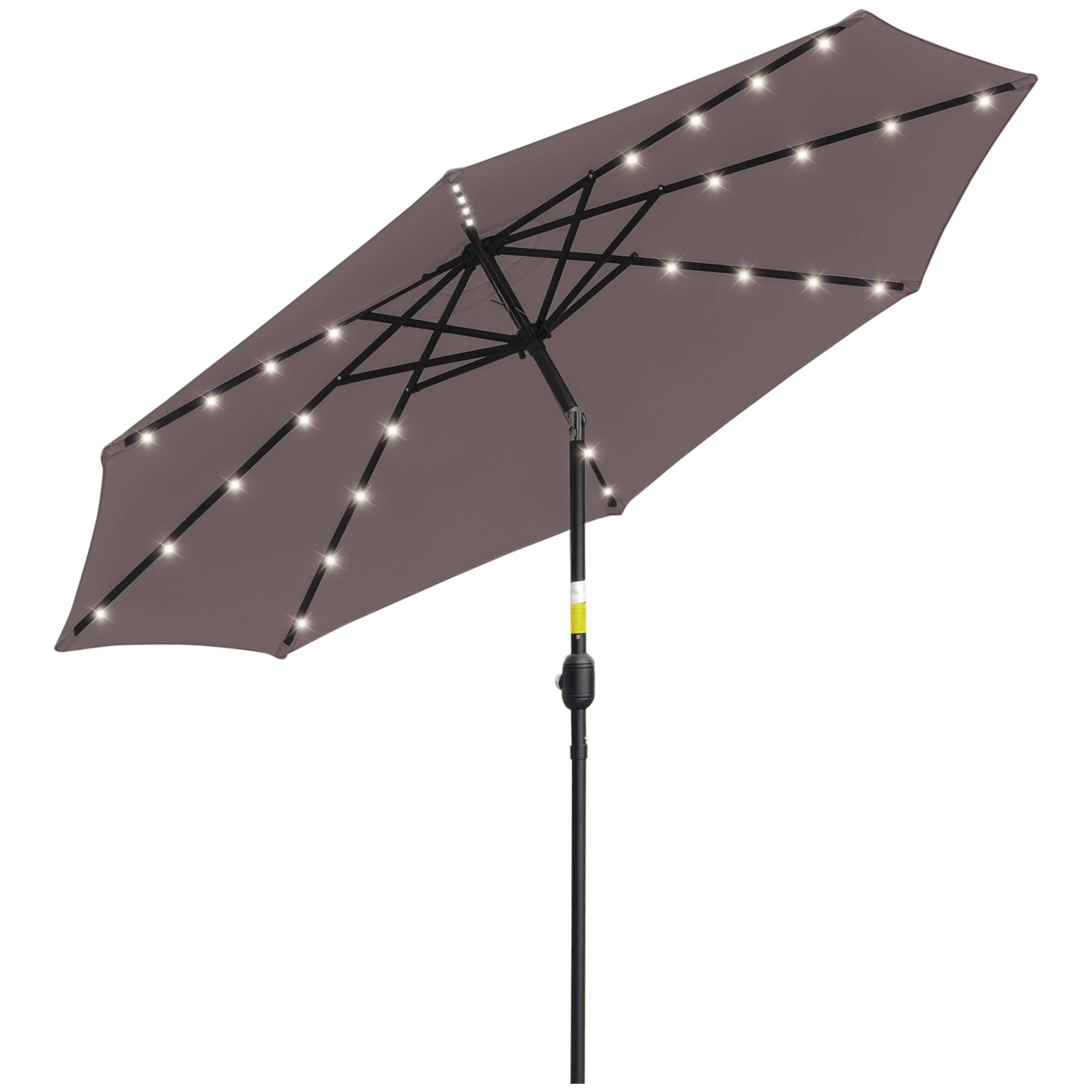 Parasol terrasse exterieur Ø265 cm, 32 LED solaires, mat acier, manivelle, inclinable, patio terrasse gris - Image 1
