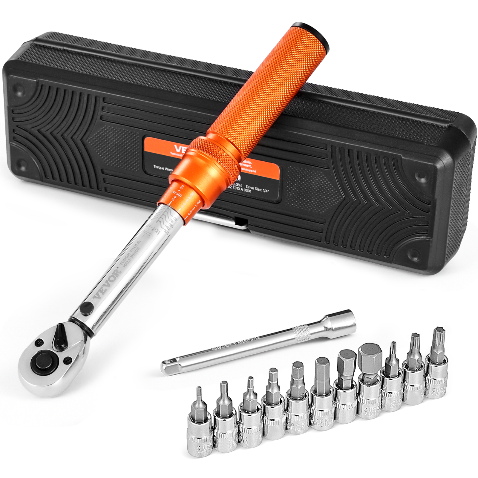 Vevor - VEVOR Clé dynamométrique 1/4" 2,3–22,6 Nm, ±3% avec certificat, tête 72 dents, bidirectionnelle, coffret avec douilles et rallonge. - Image 1