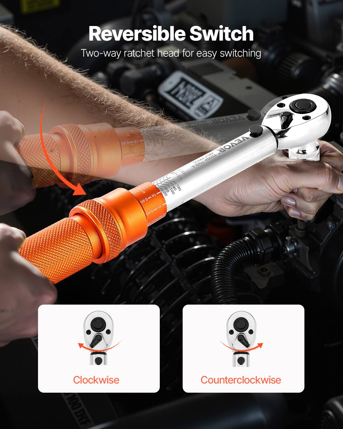 Vevor - VEVOR Clé dynamométrique 1/4" 2,3–22,6 Nm, ±3% avec certificat, tête 72 dents, bidirectionnelle, coffret avec douilles et rallonge. - Image 5