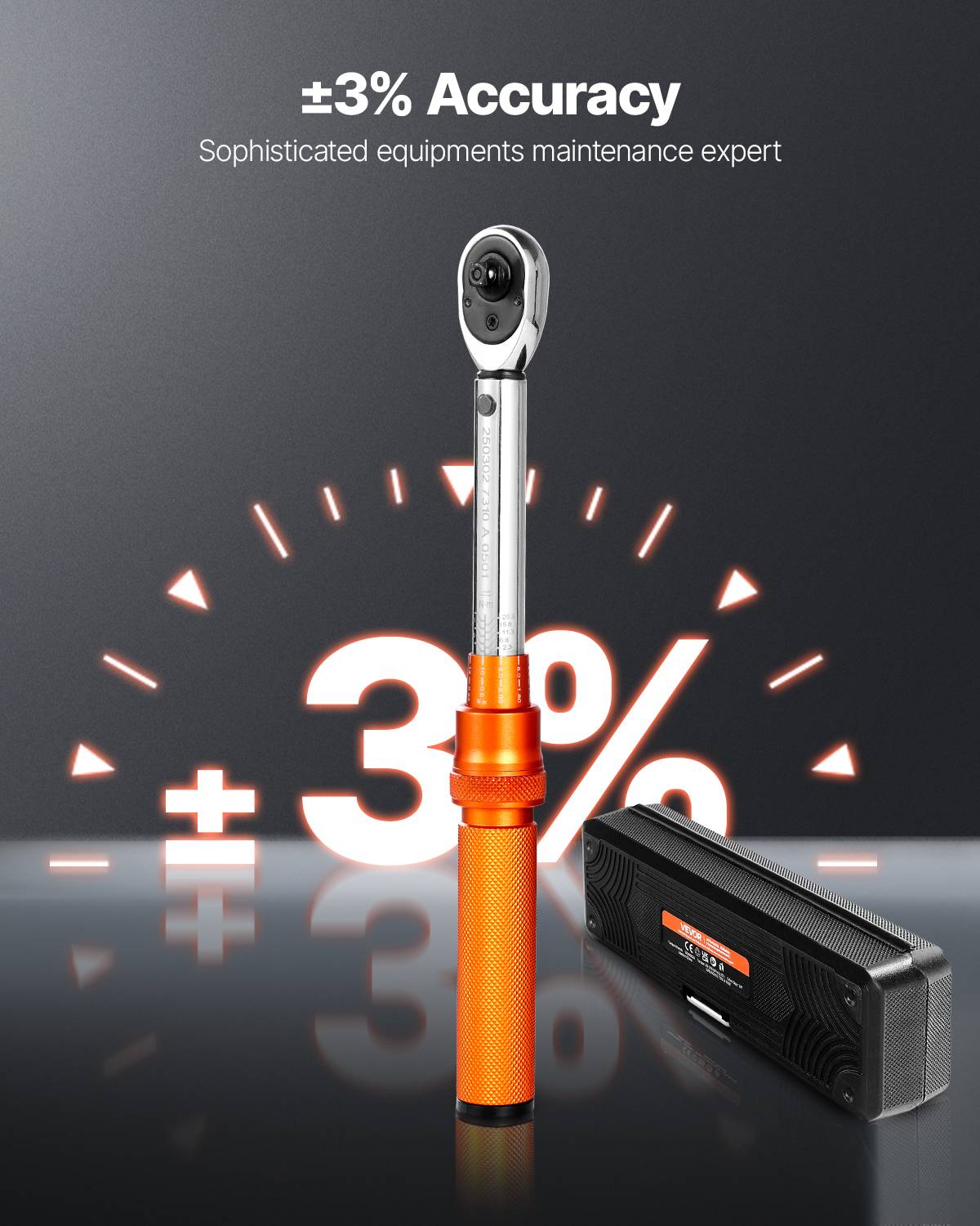 Vevor - VEVOR Clé dynamométrique 1/4" 2,3–22,6 Nm, ±3% avec certificat, tête 72 dents, bidirectionnelle, coffret avec douilles et rallonge. - Image 3