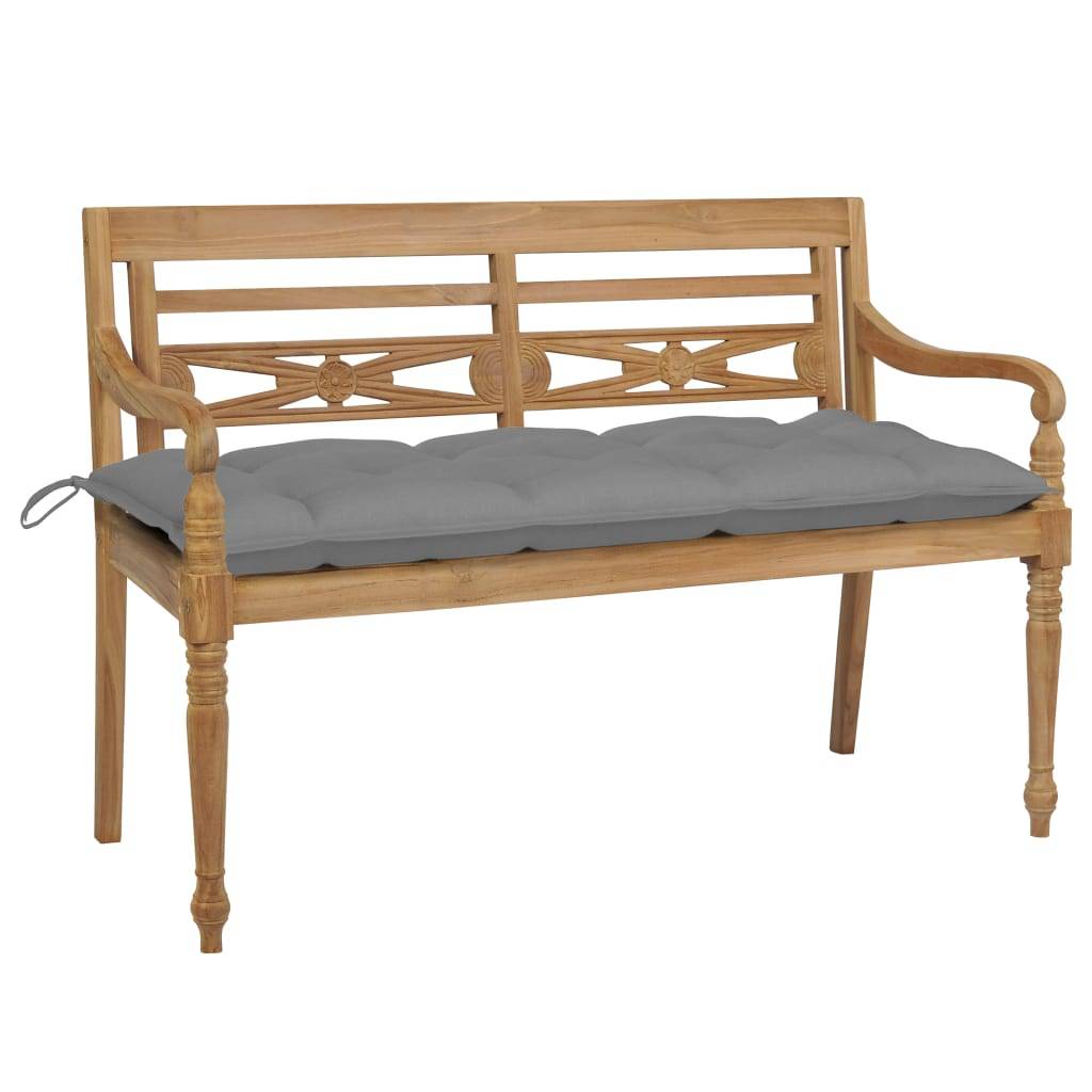Helloshop26 - Banc de jardin meuble de patio d'extérieur terrasse avec coussin gris 120 cm bois de teck massif - Imagen 1