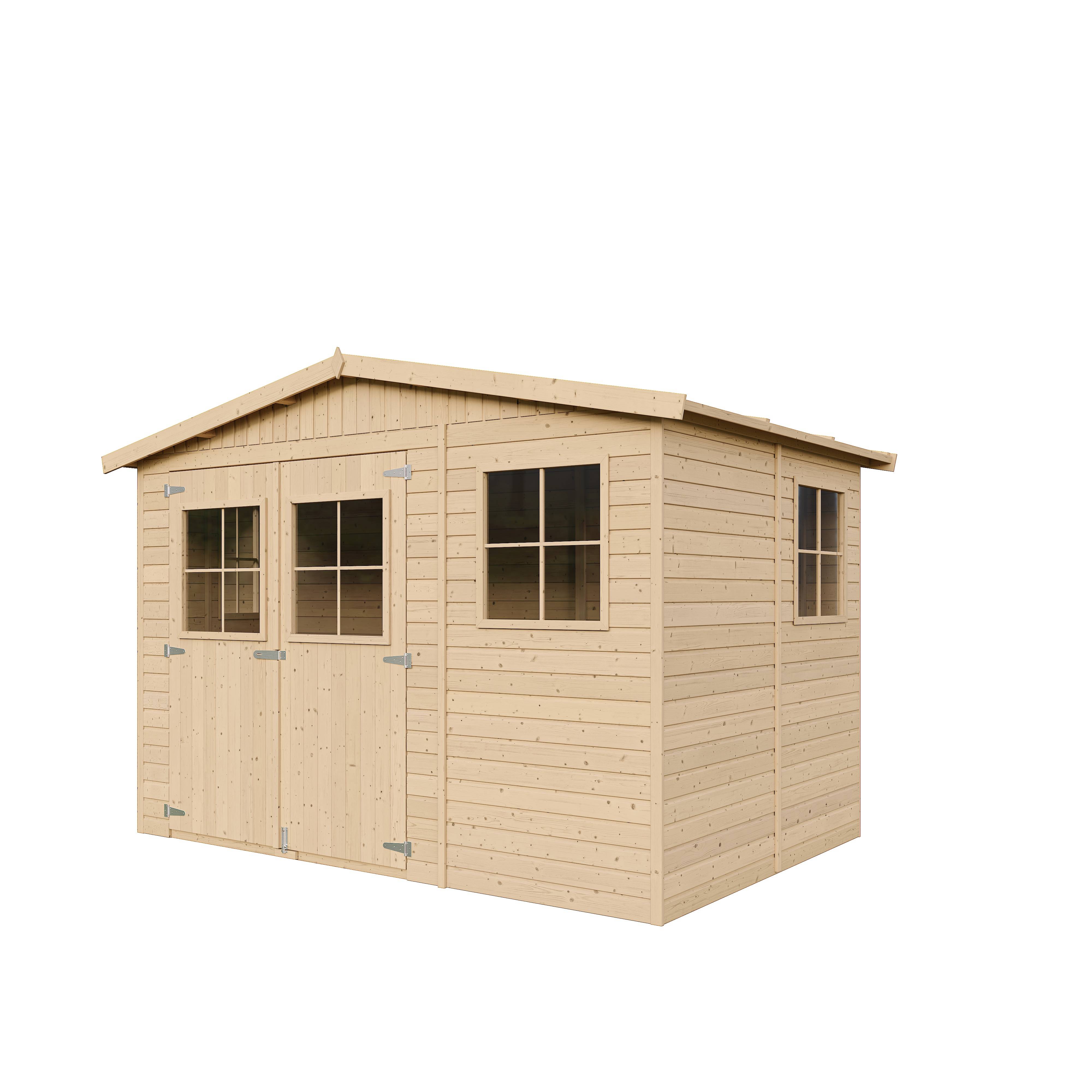 Timbela - Abri de Jardin en Bois Naturel H226x324x216 cm/6 m² - Stockage extérieur avec fenêtres - 17 mm d’épaisseur - Timbela M334 - Image 4