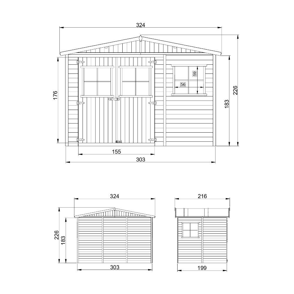Timbela - Abri de Jardin en Bois Naturel H226x324x216 cm/6 m² - Stockage extérieur avec fenêtres - 17 mm d’épaisseur - Timbela M334 - Image 6