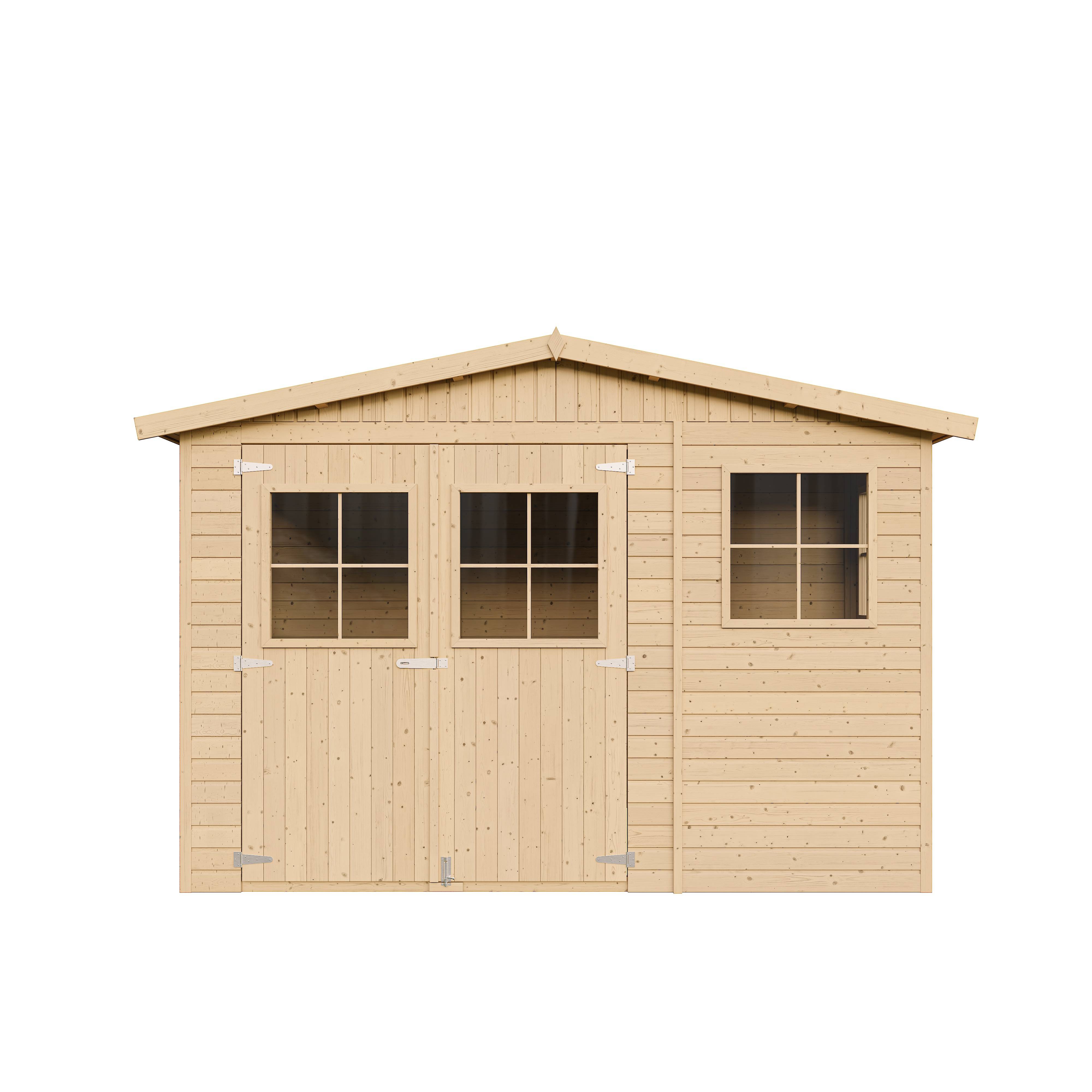 Timbela - Abri de Jardin en Bois Naturel H226x324x216 cm/6 m² - Stockage extérieur avec fenêtres - 17 mm d’épaisseur - Timbela M334 - Image 3