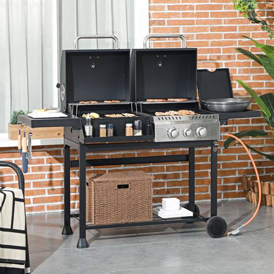 PANGIVO - Barbecue mixte gaz et charbon acier noir et argent 161 x 54 x 103 cm - PANGIVO - Image 3