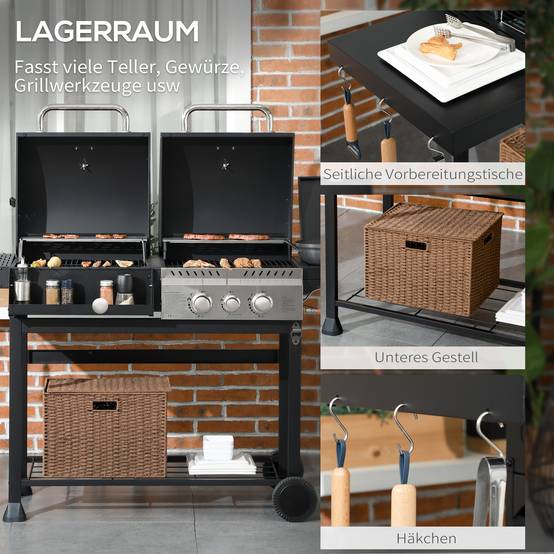 PANGIVO - Barbecue mixte gaz et charbon acier noir et argent 161 x 54 x 103 cm - PANGIVO - Image 9