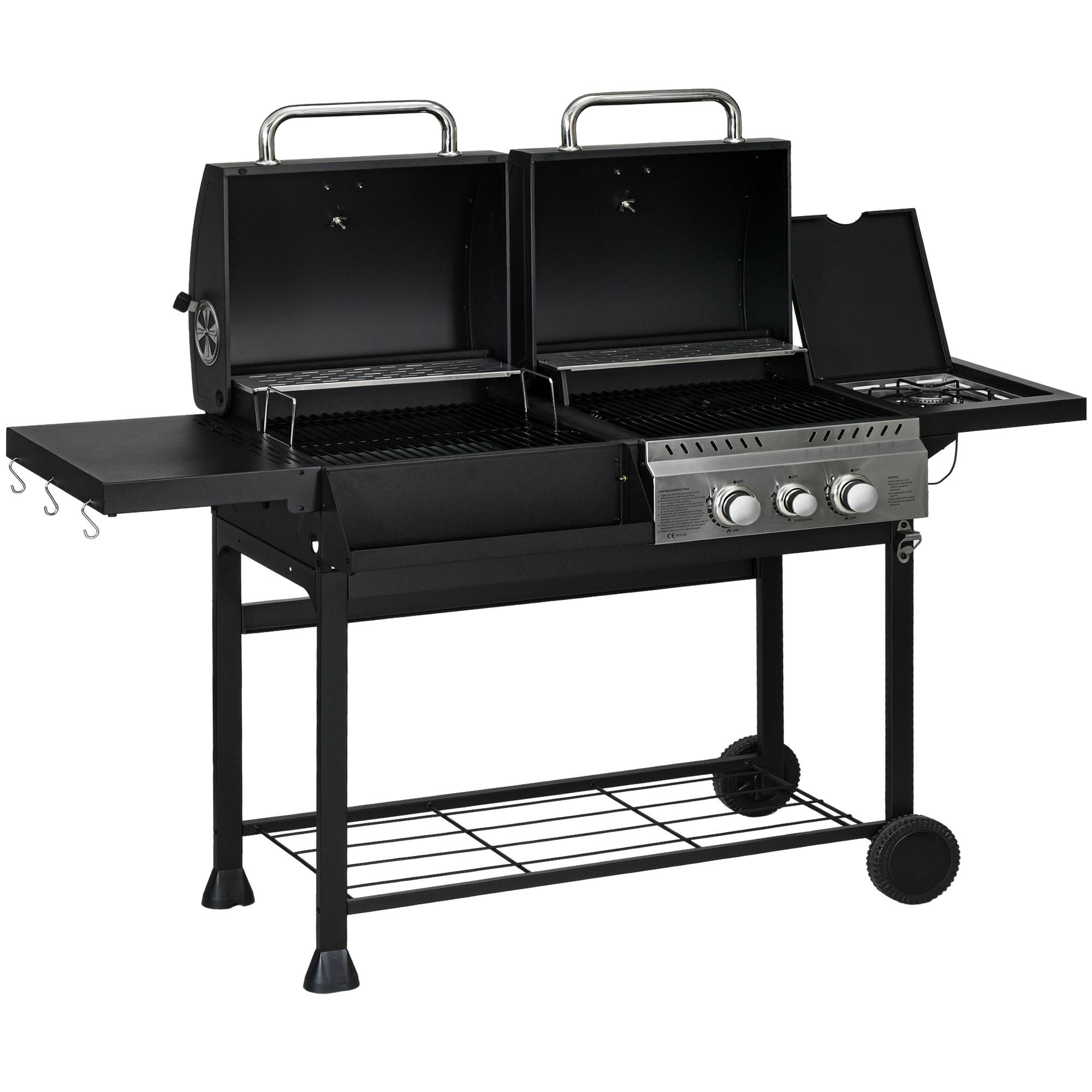 PANGIVO - Barbecue mixte gaz et charbon acier noir et argent 161 x 54 x 103 cm - PANGIVO - Image 2
