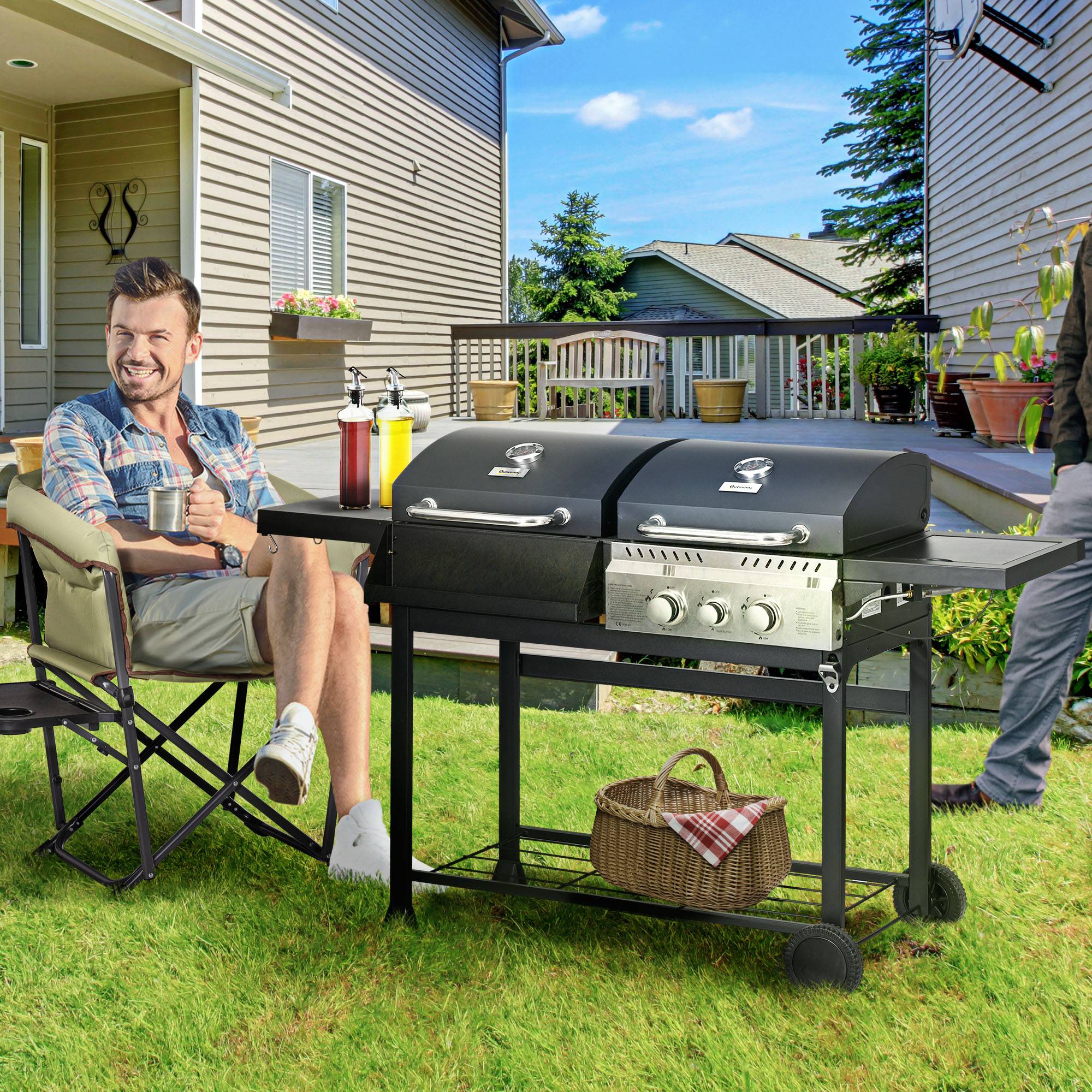 PANGIVO - Barbecue mixte gaz et charbon acier noir et argent 161 x 54 x 103 cm - PANGIVO - Image 4