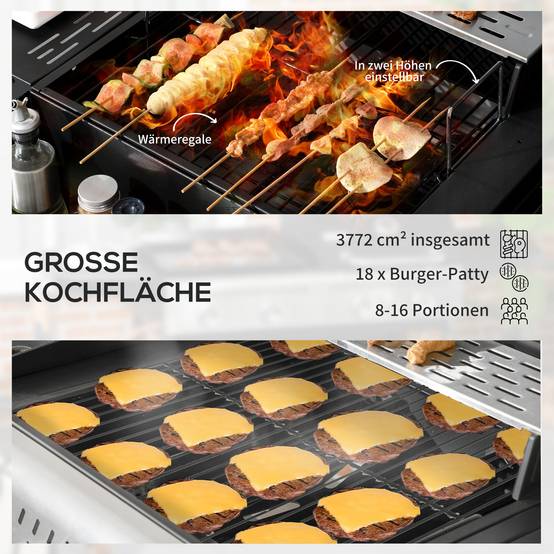 PANGIVO - Barbecue mixte gaz et charbon acier noir et argent 161 x 54 x 103 cm - PANGIVO - Image 7
