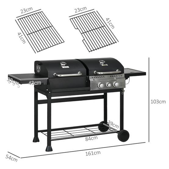 PANGIVO - Barbecue mixte gaz et charbon acier noir et argent 161 x 54 x 103 cm - PANGIVO - Image 5