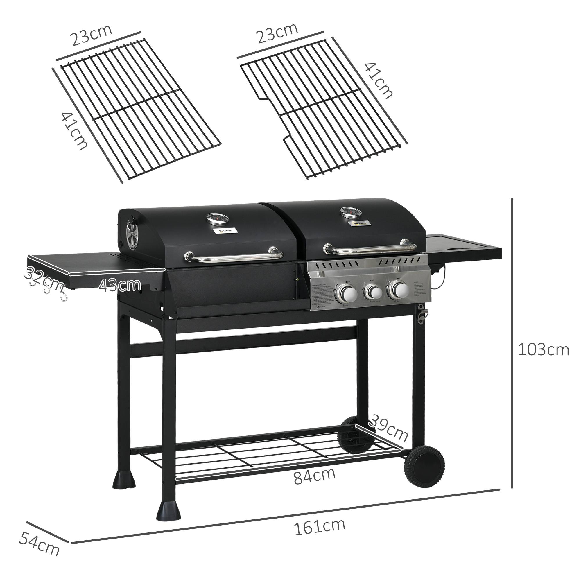 PANGIVO - Barbecue mixte gaz et charbon acier noir et argent 161 x 54 x 103 cm - PANGIVO - Image 5
