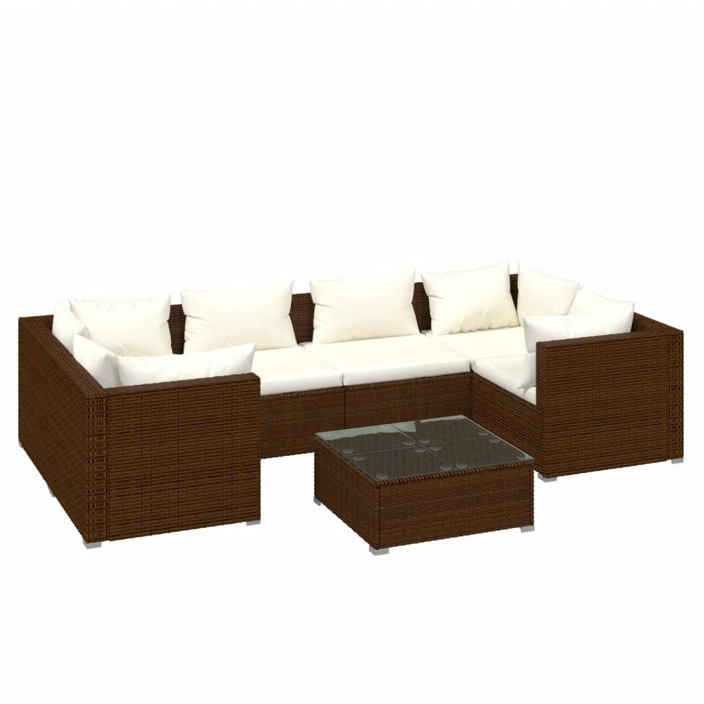Salon de jardin meuble d'extérieur ensemble de mobilier 7 pièces avec coussins résine tressée marron - Imagen 1