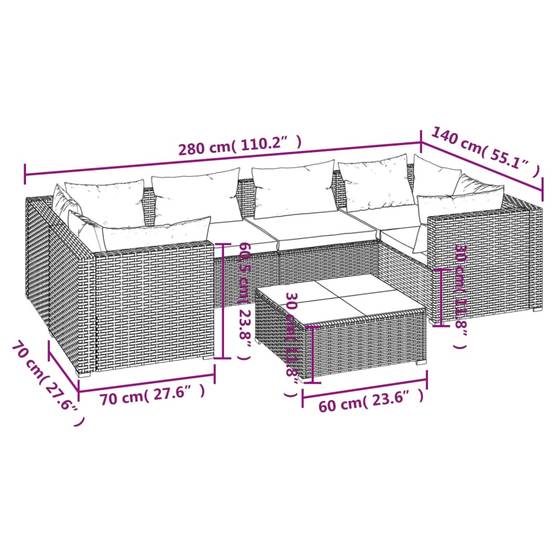 Salon de jardin meuble d'extérieur ensemble de mobilier 7 pièces avec coussins résine tressée marron - Imagen 7
