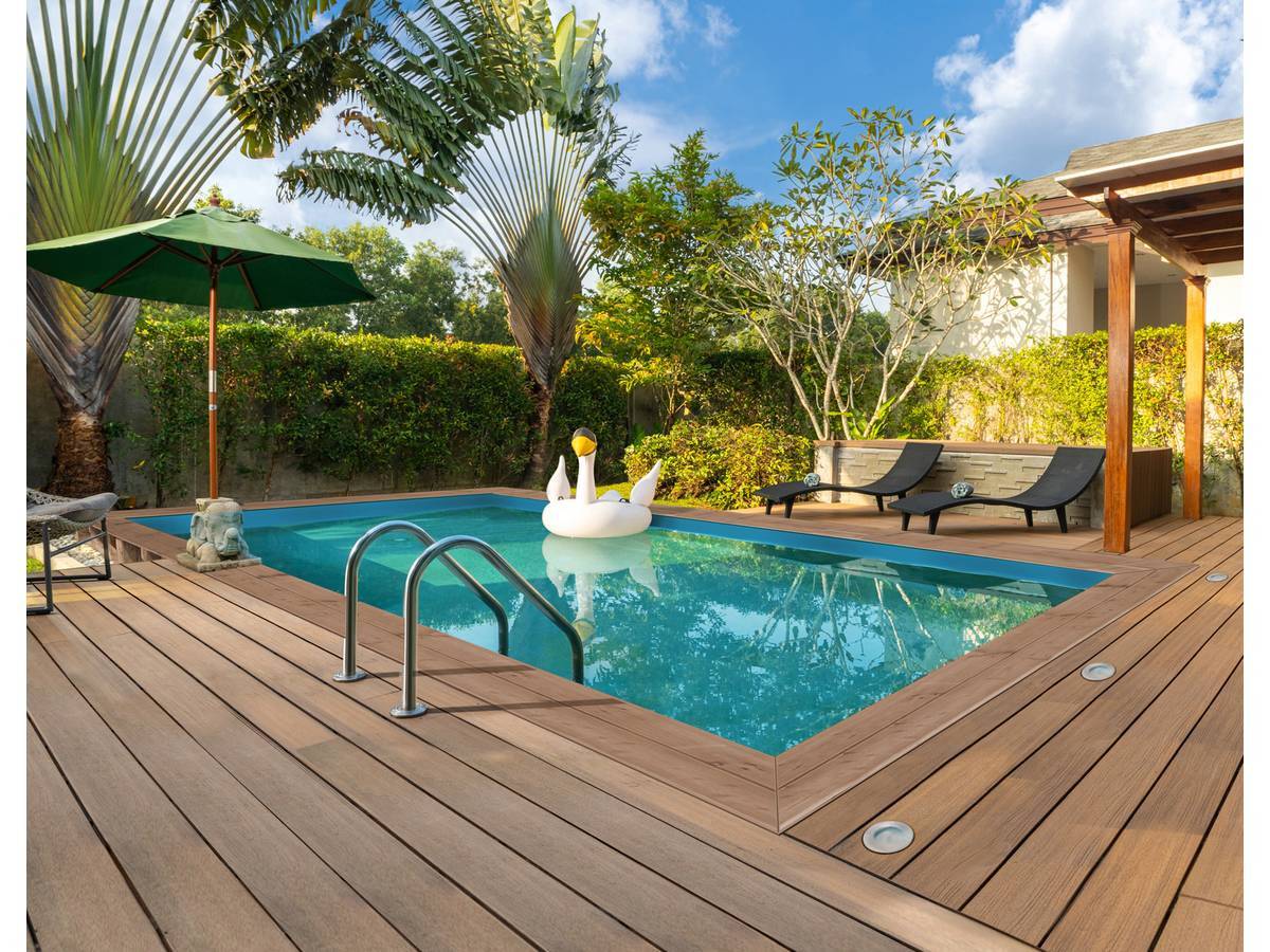 Habitat Et Jardin - Piscine bois rectangulaire 6,20×4,10×1,45 m avec échelle inox, liner bleu et filtration à sable – Habitat et Jardin - Imagen 1
