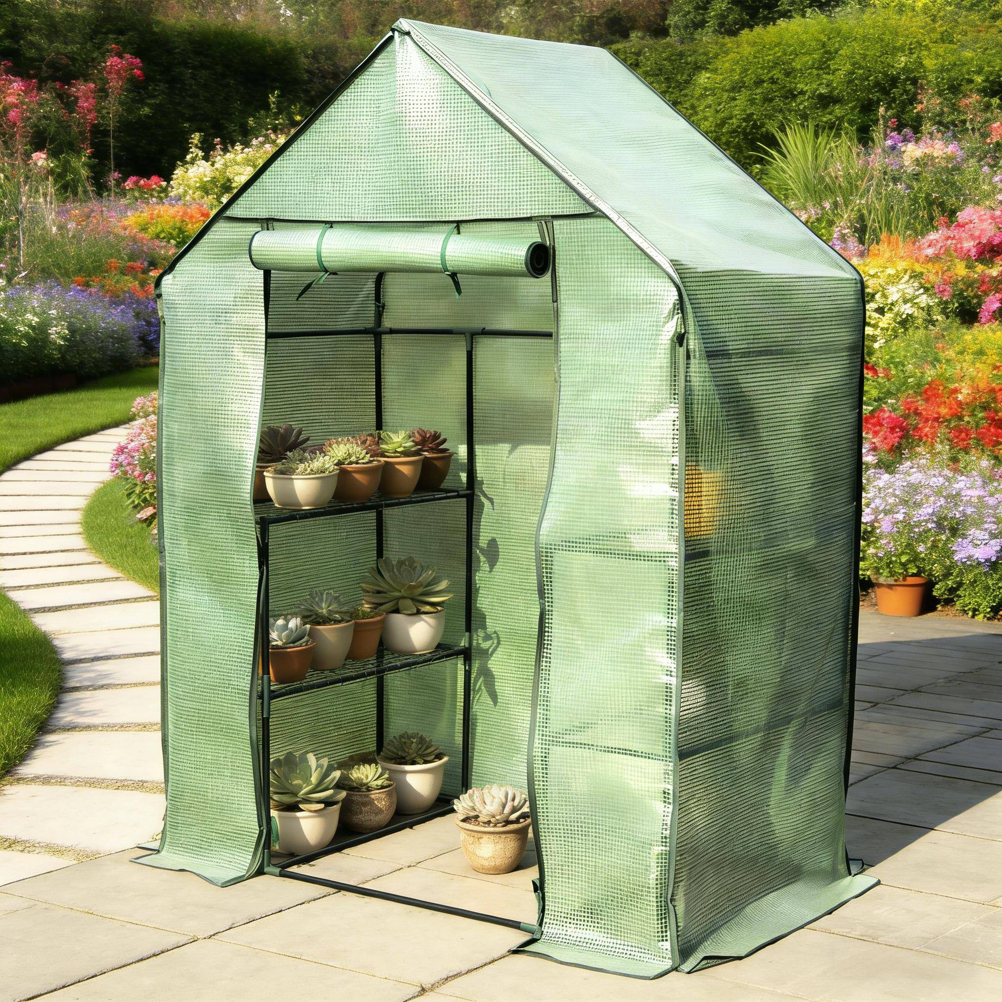 Serre à tomates PE et acier pour potager protection intempéries et UV 143x215x195cm verte - ComfortXL Outdoor Living - Image 4