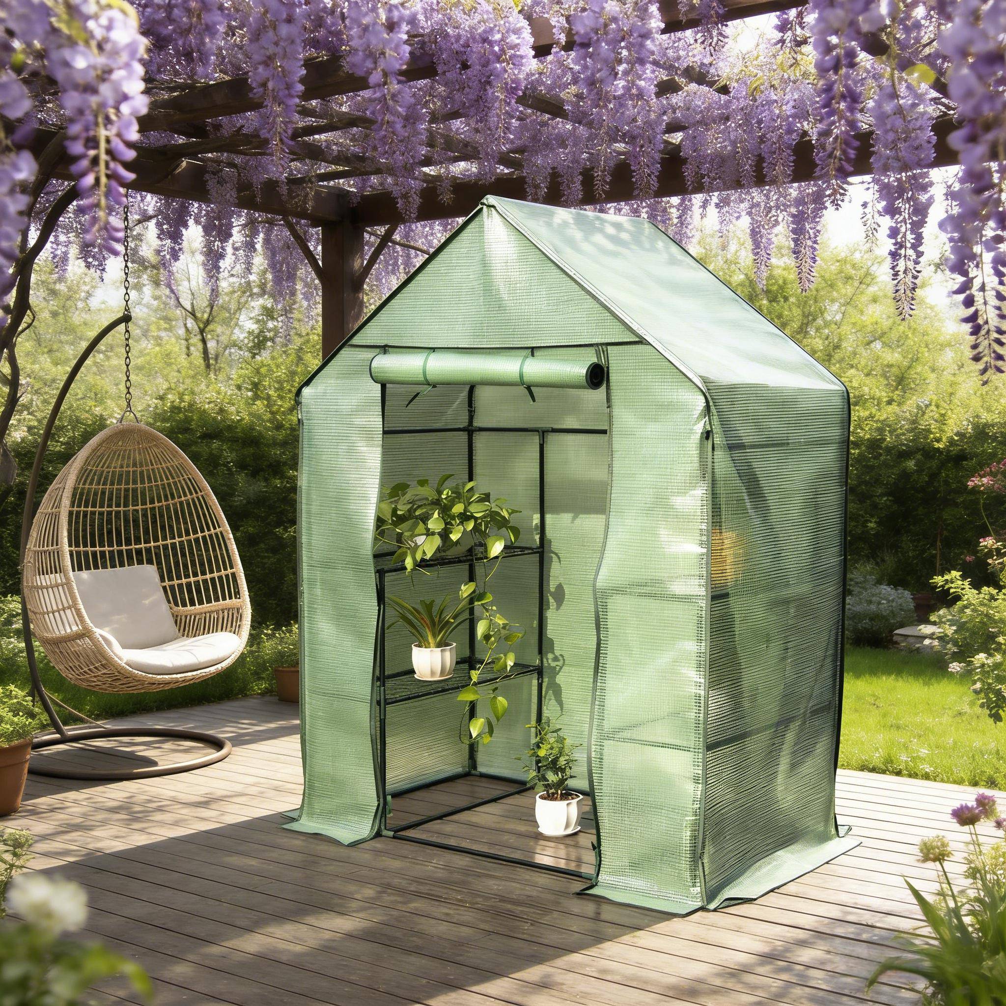 Serre à tomates PE et acier pour potager protection intempéries et UV 143x215x195cm verte - ComfortXL Outdoor Living - Image 2