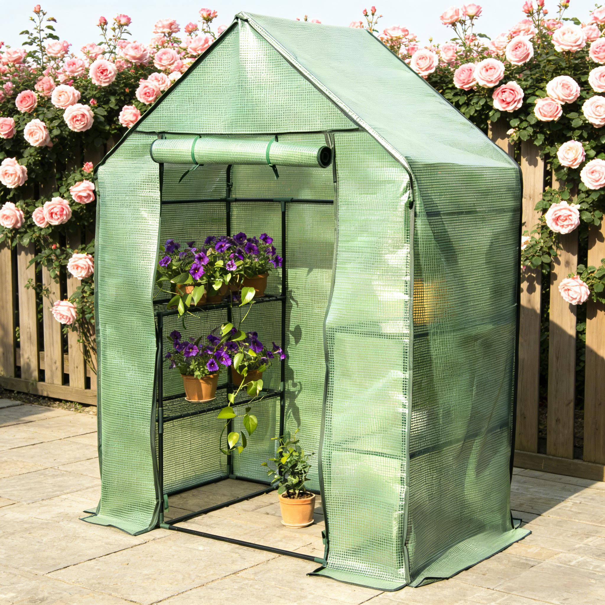 Serre à tomates PE et acier pour potager protection intempéries et UV 143x215x195cm verte - ComfortXL Outdoor Living - Image 1