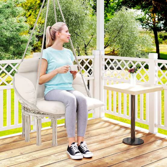 Fauteuil suspendu acier crème 80 x 60 x 40 cm - PANGIVO - Image 4