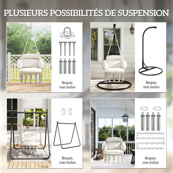 Fauteuil suspendu acier crème 80 x 60 x 40 cm - PANGIVO - Image 9