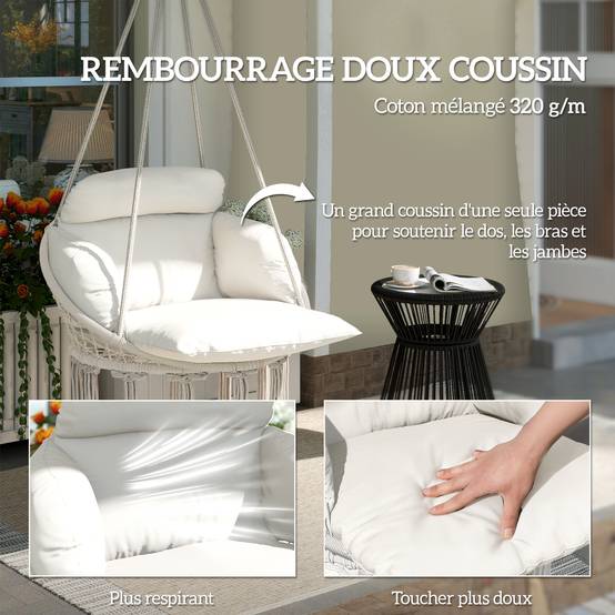 Fauteuil suspendu acier crème 80 x 60 x 40 cm - PANGIVO - Image 6