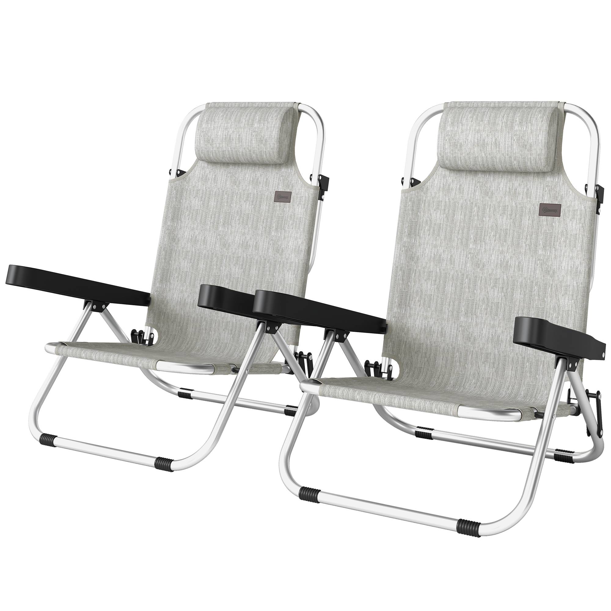 Sans Marque - Lot de 2 chaises longues pliantes et inclinables 4 positions avec appui-tête, aluminium, 62 x 61 x 80 cm, gris - Image 1