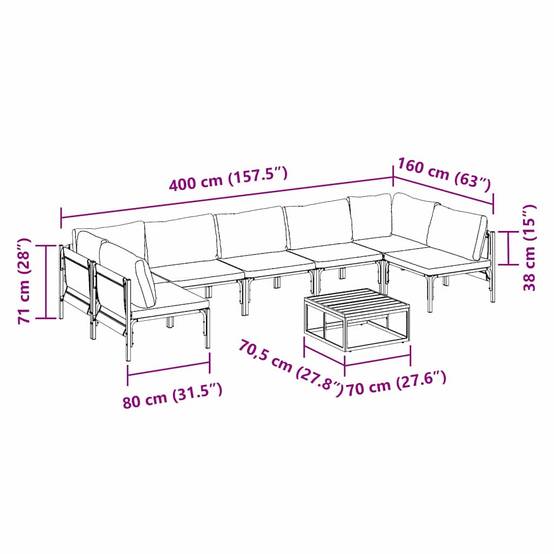 Salon de Jardin Confortable 8 Pièces en Acier Modulable Pour Patio Anthracite – ComfortXL Outdoor Living - Image 5