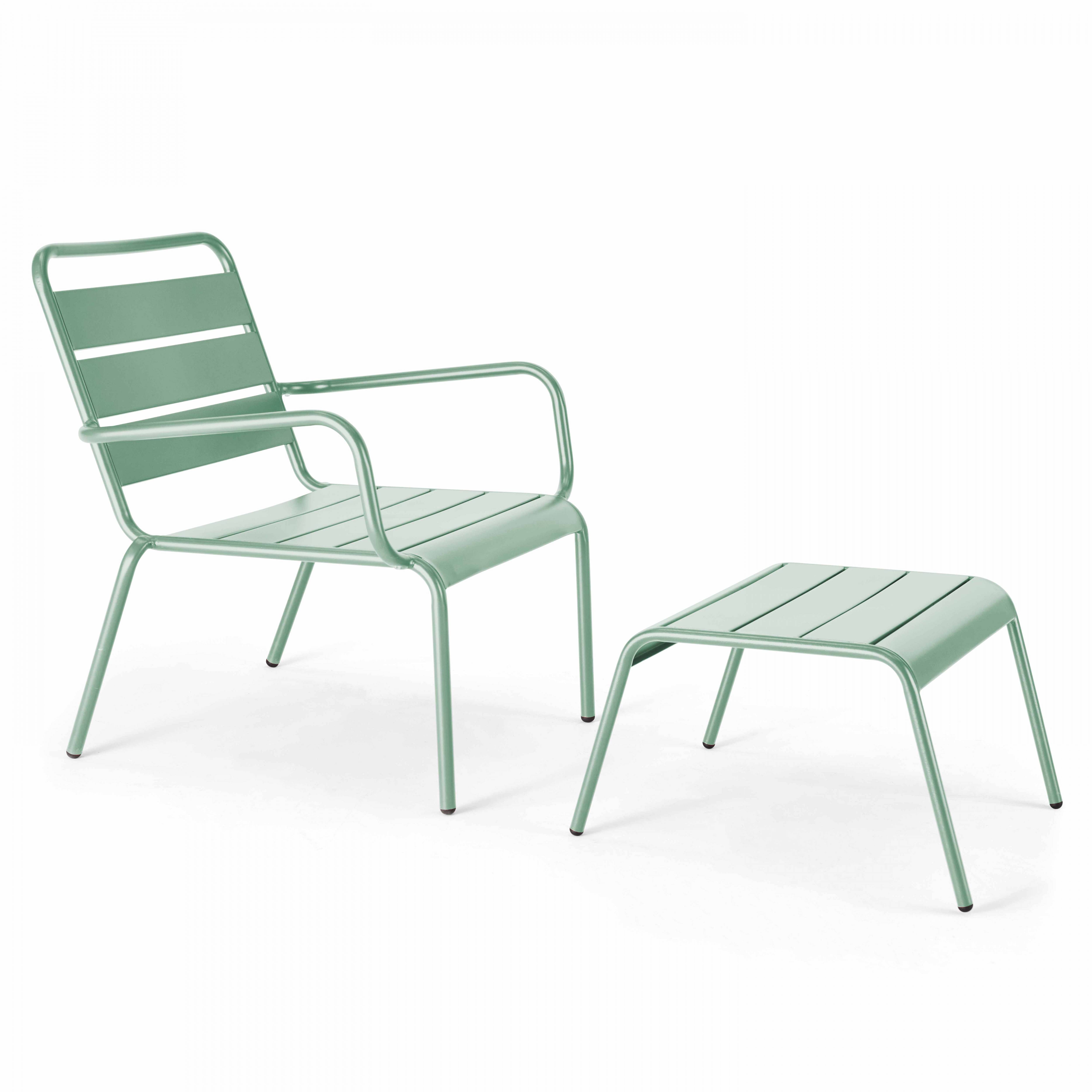 Oviala - Fauteuil relax et repose pied en métal vert sauge Palavas - Oviala - Imagen 1