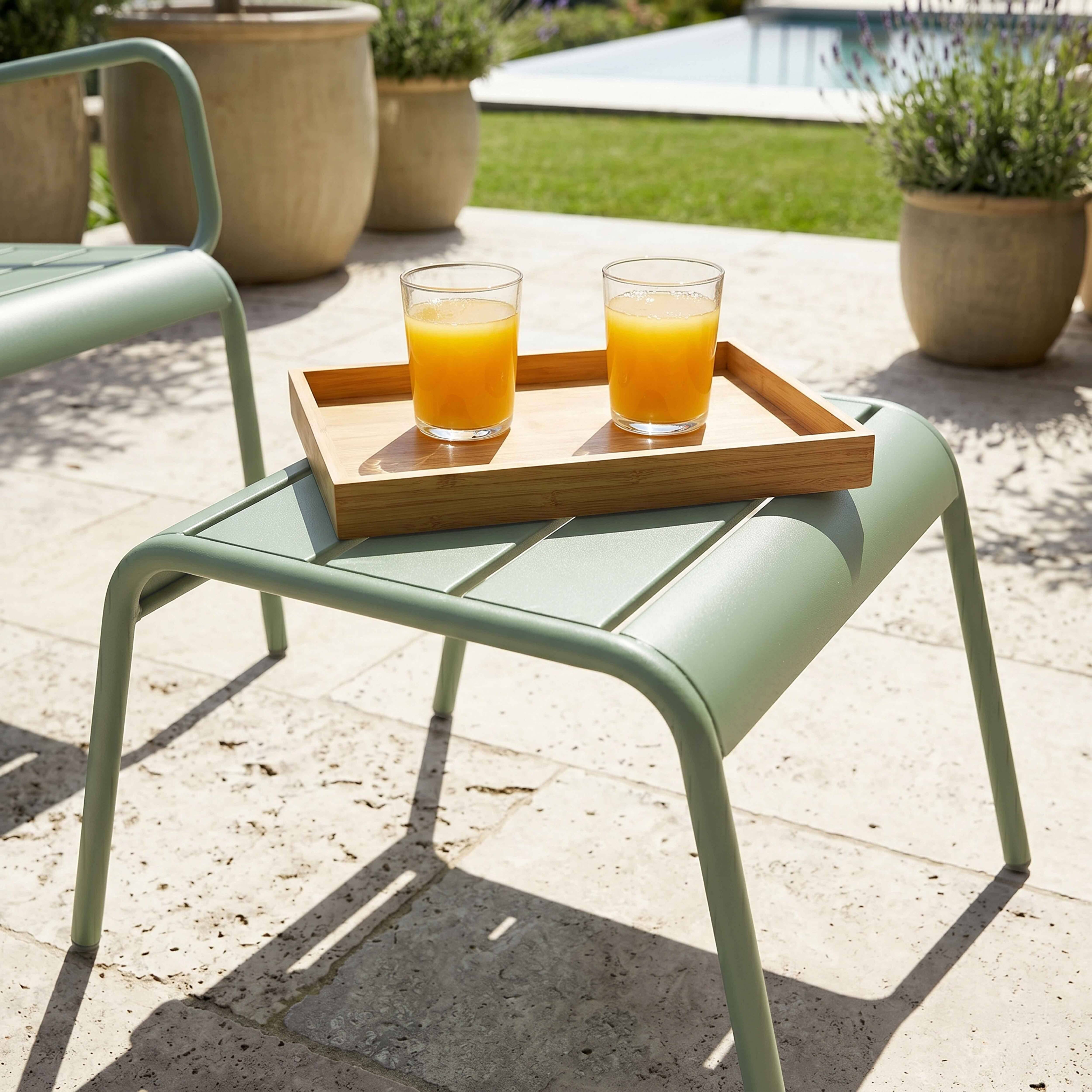 Oviala - Fauteuil relax et repose pied en métal vert sauge Palavas - Oviala - Imagen 3