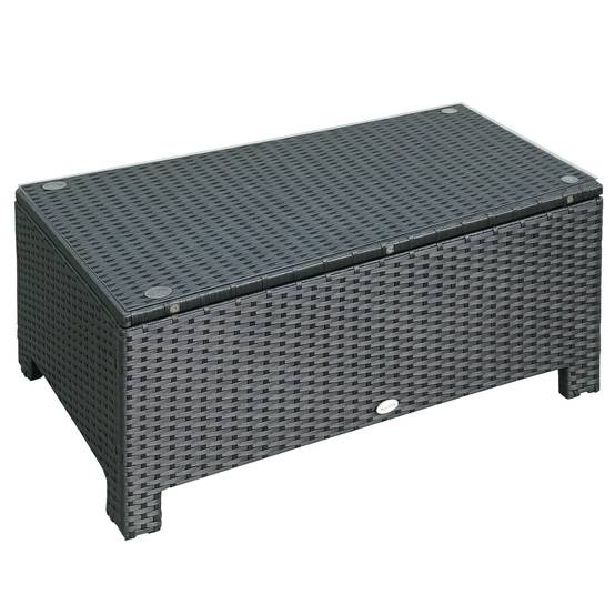 Table basse de jardin résine tressée et verre trempé noir 85 x 50 x 39 cm - PANGIVO - Image 1