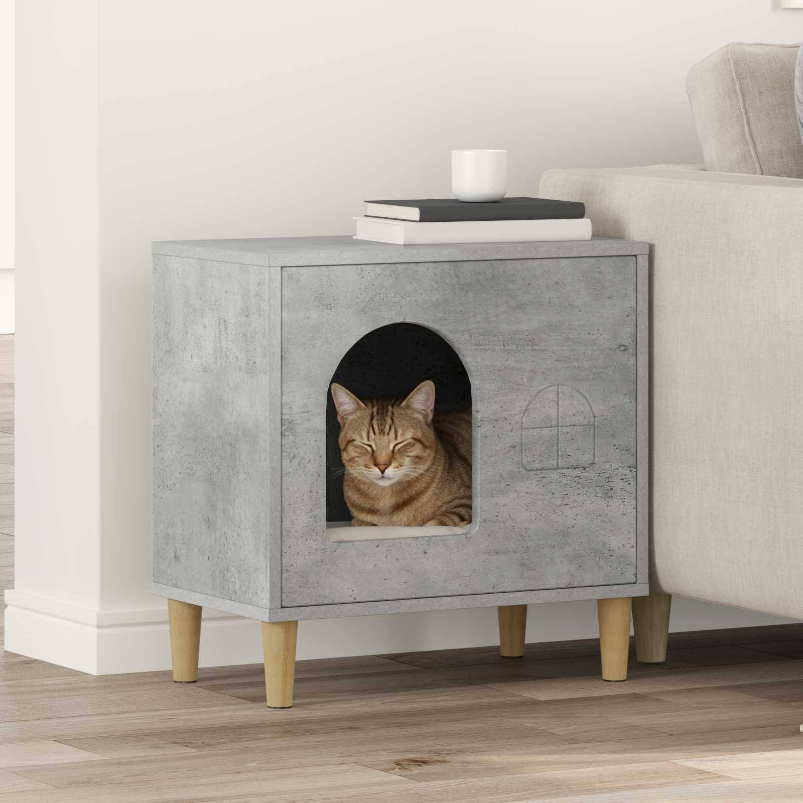 Abri Chat Intérieur Effet Béton Gris 52cm pour Chat Industriel Solide - ComfortXL Outdoor Living - Image 1
